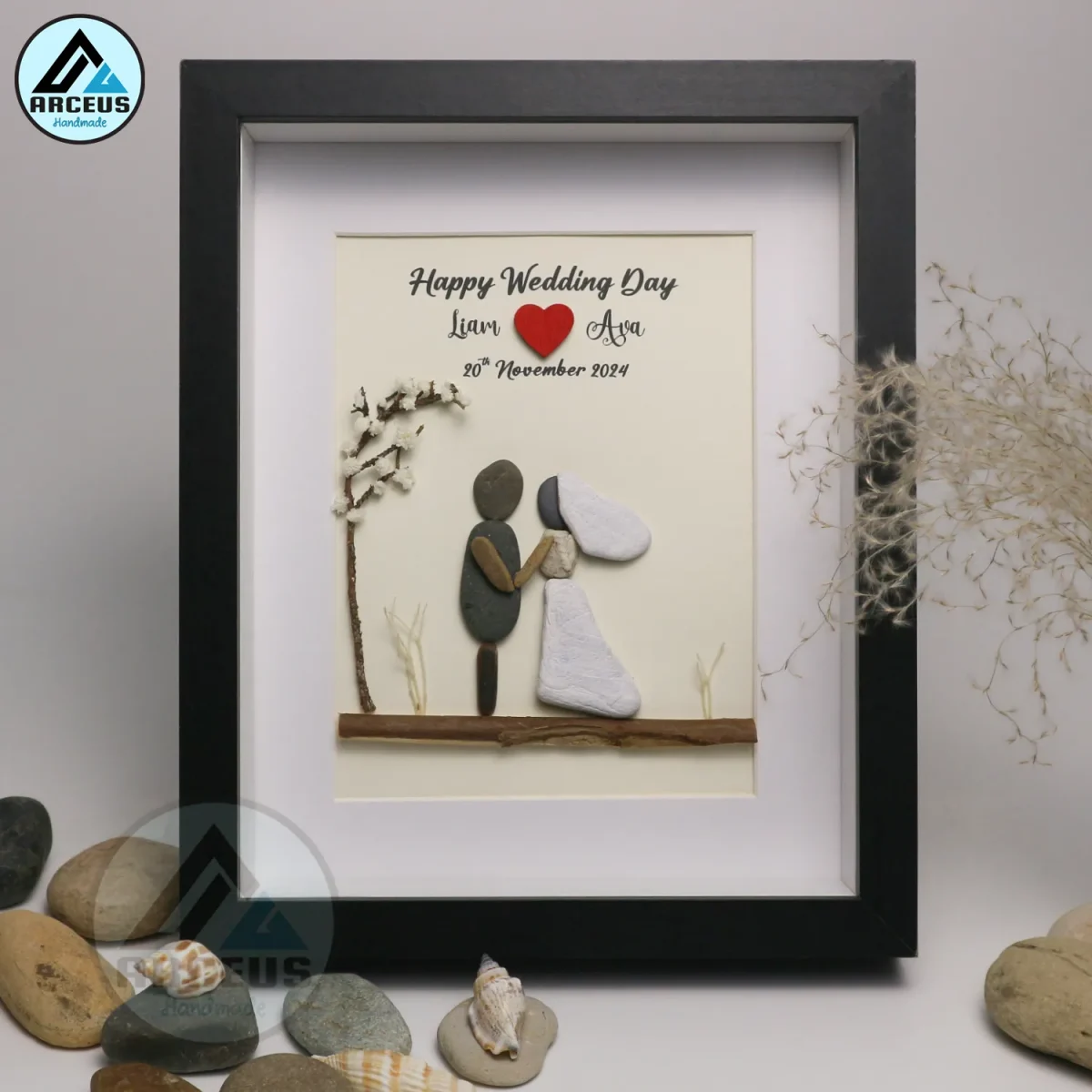 Personalized Couple Pebble Art, Wedding Gift for Couple, Anniversary Gift For Girlfriend / Wife / Husband, Pebble Painting, Pebble Art Gift - Image 4