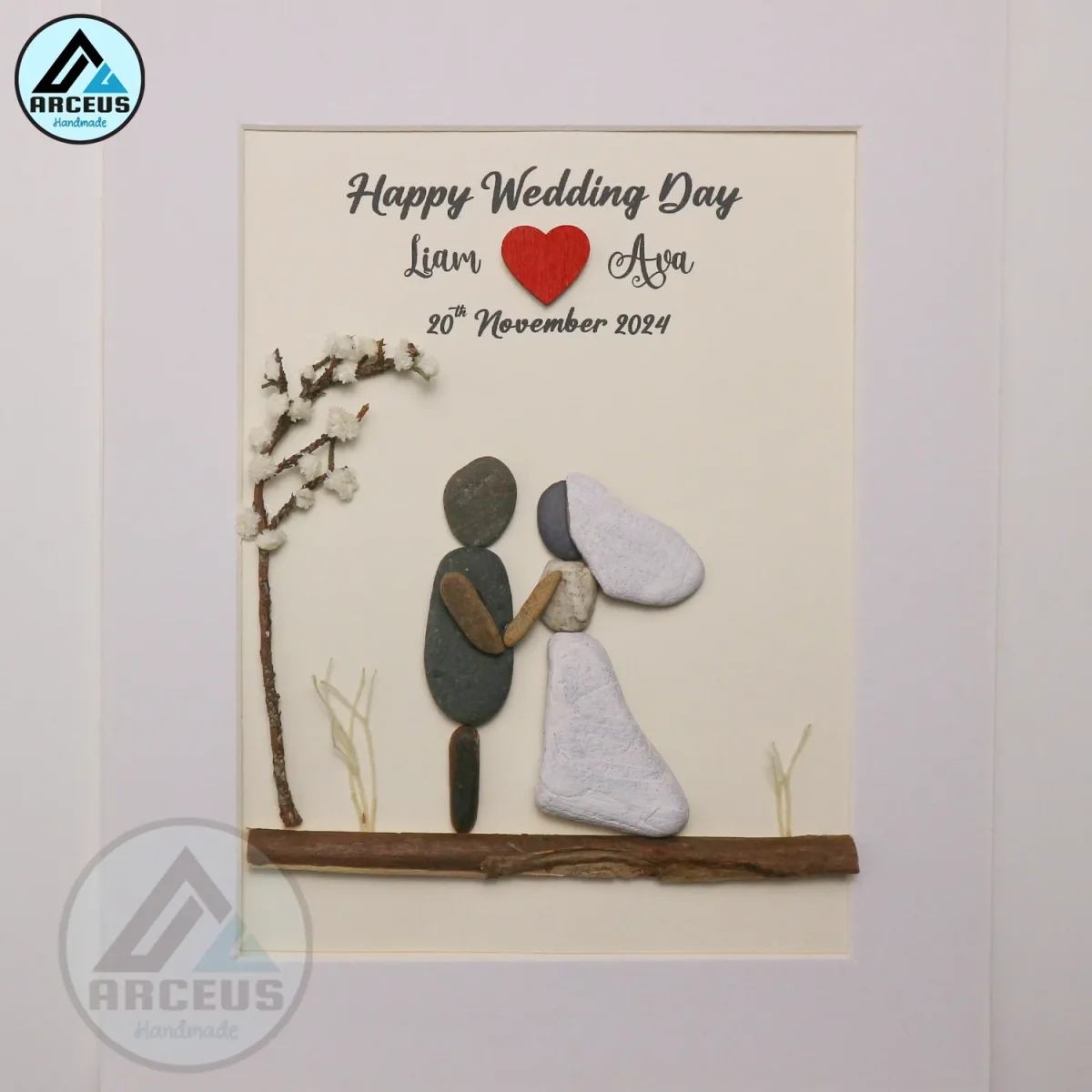 Personalized Couple Pebble Art, Wedding Gift for Couple, Anniversary Gift For Girlfriend / Wife / Husband, Pebble Painting, Pebble Art Gift - Image 2