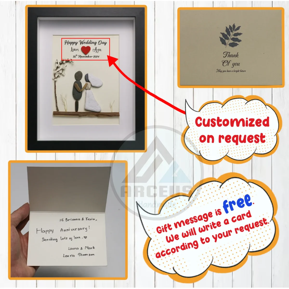 Personalized Couple Pebble Art, Wedding Gift for Couple, Anniversary Gift For Girlfriend / Wife / Husband, Pebble Painting, Pebble Art Gift - Image 3