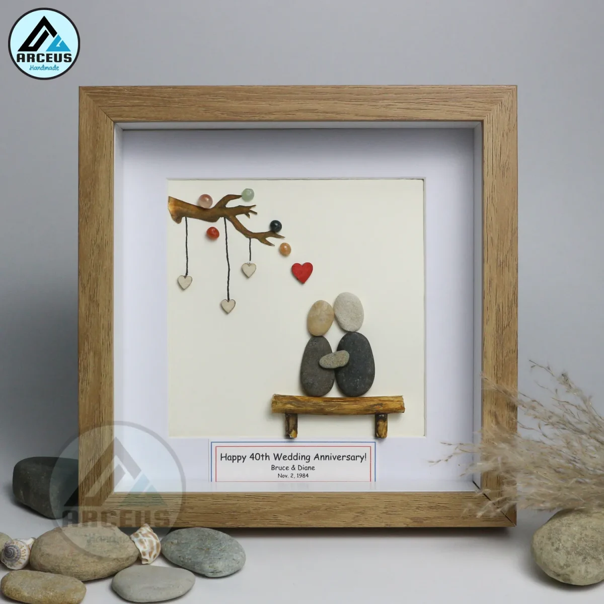 Personalized Couple Pebble Art, Wedding Anniversary Pebble Art, Pebble Art Gift, Gift for Couple, Wedding Keepsake Pebble Art - Image 4