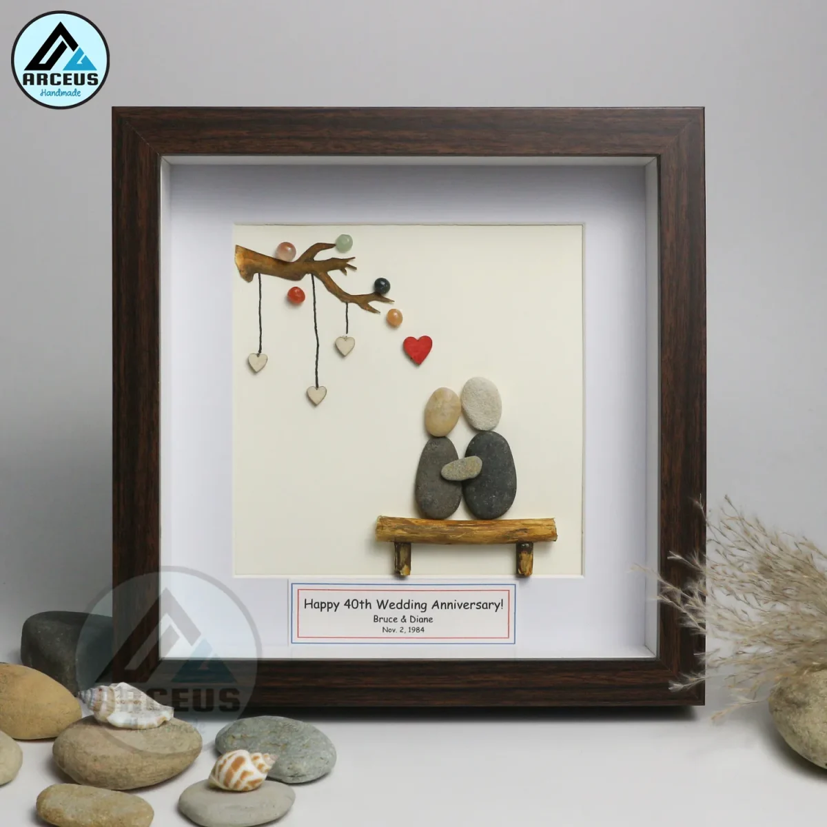 Personalized Couple Pebble Art, Wedding Anniversary Pebble Art, Pebble Art Gift, Gift for Couple, Wedding Keepsake Pebble Art - Image 2