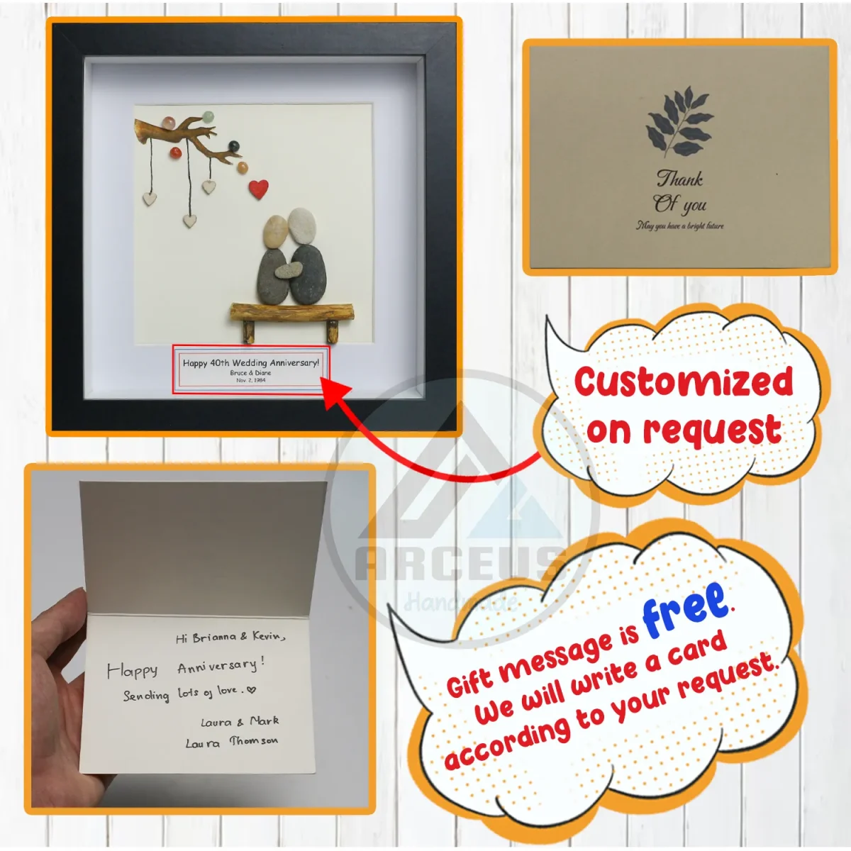 Personalized Couple Pebble Art, Wedding Anniversary Pebble Art, Pebble Art Gift, Gift for Couple, Wedding Keepsake Pebble Art - Image 3