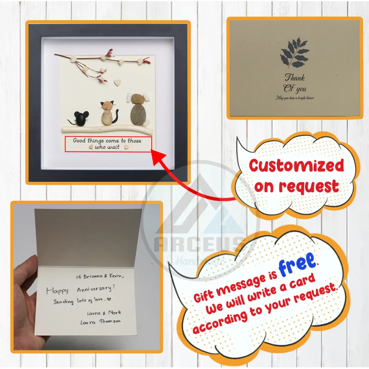 Pebble Picture Cat, Cat, Dog and Mouse Pebble Art, Gift for Cat Lovers, Good Things come to those who wait Pebble Art - Image 3