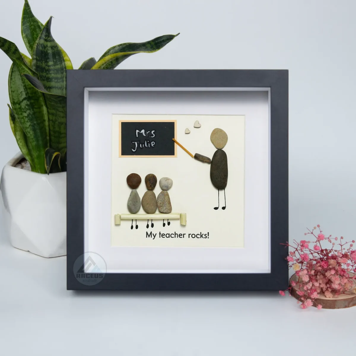 Personalized Teacher Pebble Picture, Thank You Teacher Gifts, Framed Thank You Teacher Pebble Art, Teacher Appreciation End Of Term Gift - Image 2