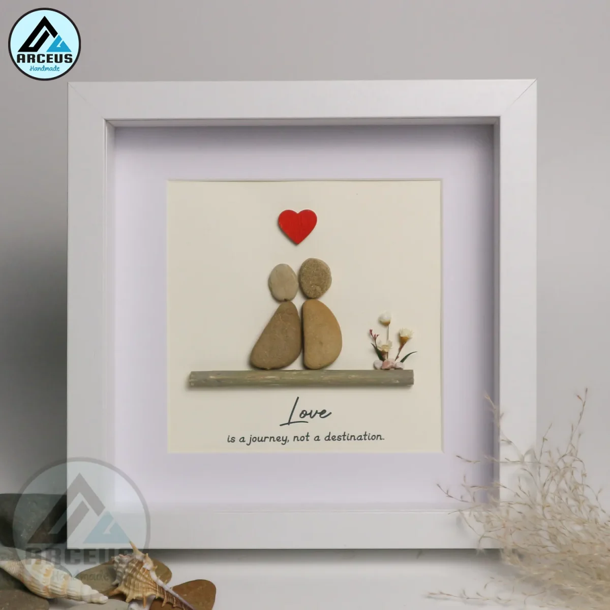 Personalized Couple Pebble Art, Valentine Gifts, Wedding Anniversary Pebble Art, Gift for Couple, Wedding Keepsake Pebble Art - Image 1