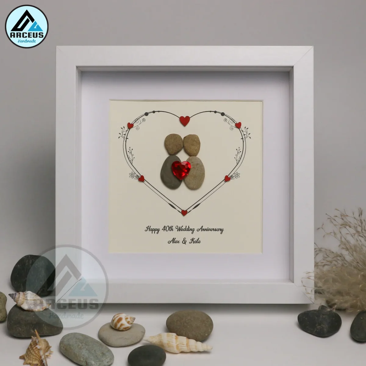 XNJPG AMZ00208-2 Personalized Happy Wedding Anniversary, Anniversary Pebble Art, Custom Pebble Art Gift, Mr & Mrs Pebble Art, Couple Pebble Art - Image 1