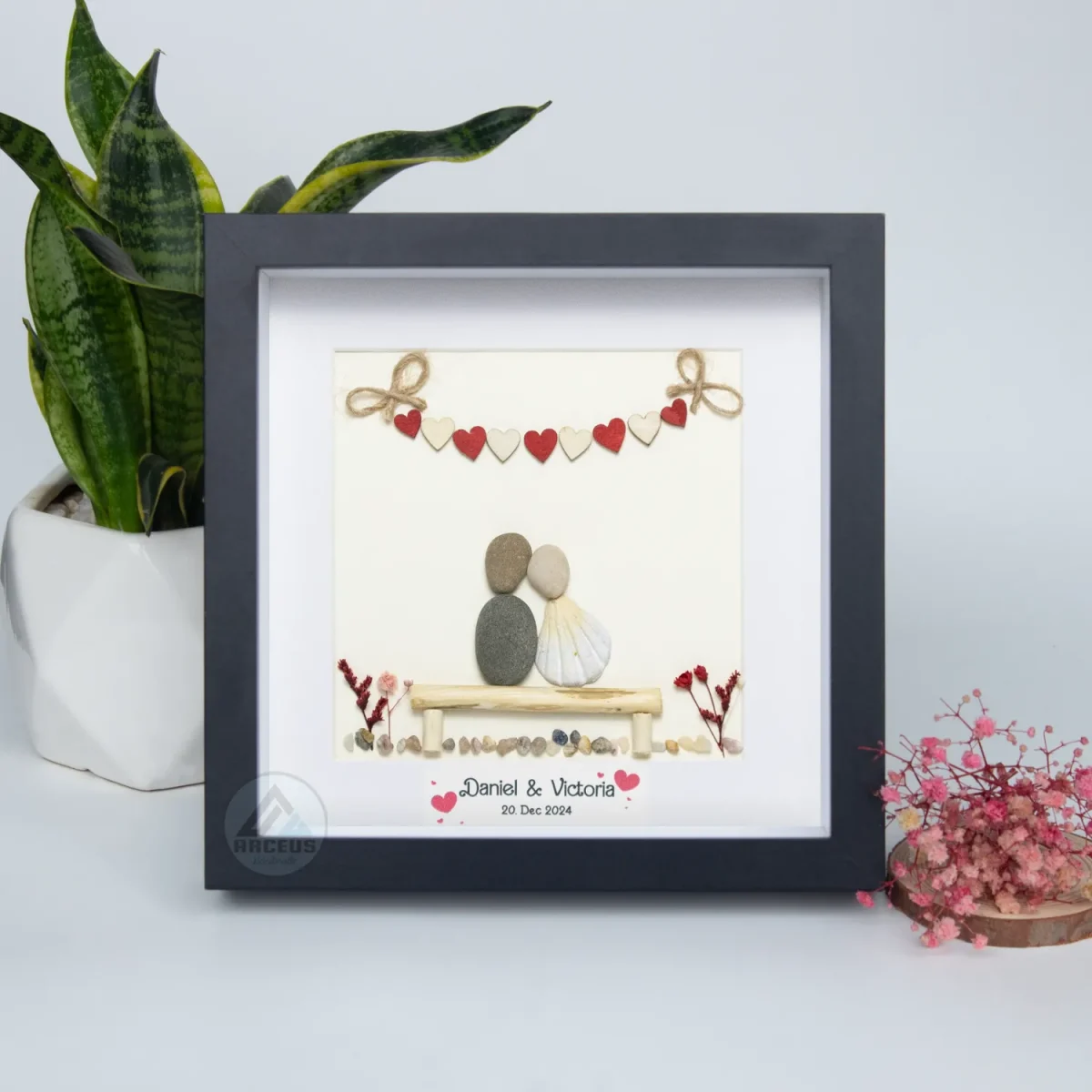 Personalized Couple Pebble Art, Wedding Gift for Couple, Anniversary Gift For Girlfriend / Wife / Husband, Pebble Painting, Pebble Art Gift - Image 4
