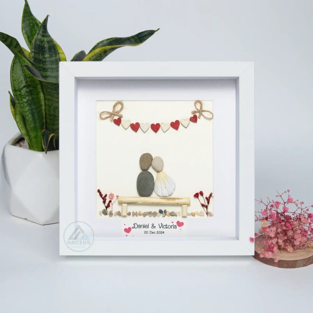 XNJPG AMZ00212-04 Personalized Couple Pebble Art, Wedding Gift for Couple, Anniversary Gift For Girlfriend / Wife / Husband, Pebble Painting, Pebble Art Gift - Image 1