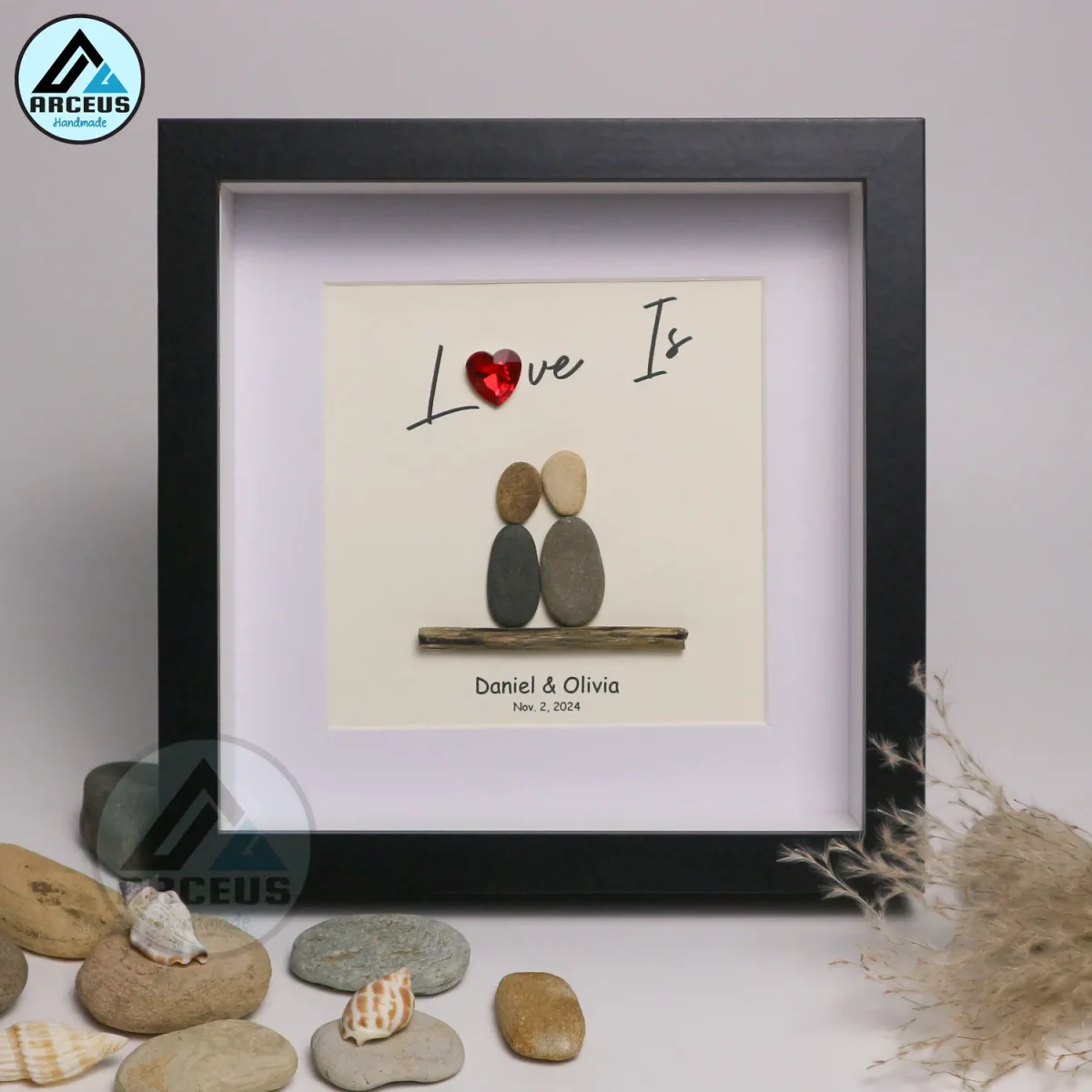Personalized Couple Pebble Art, Wedding Gift for Couple, Anniversary Gift For Girlfriend / Wife / Husband, Pebble Painting, Pebble Art Gift - Image 6