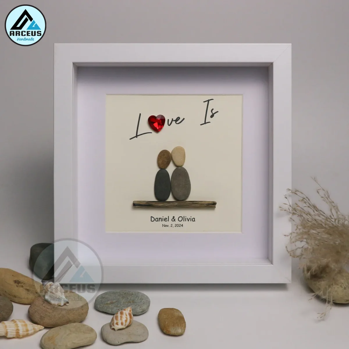 Personalized Couple Pebble Art, Wedding Gift for Couple, Anniversary Gift For Girlfriend / Wife / Husband, Pebble Painting, Pebble Art Gift - Image 1