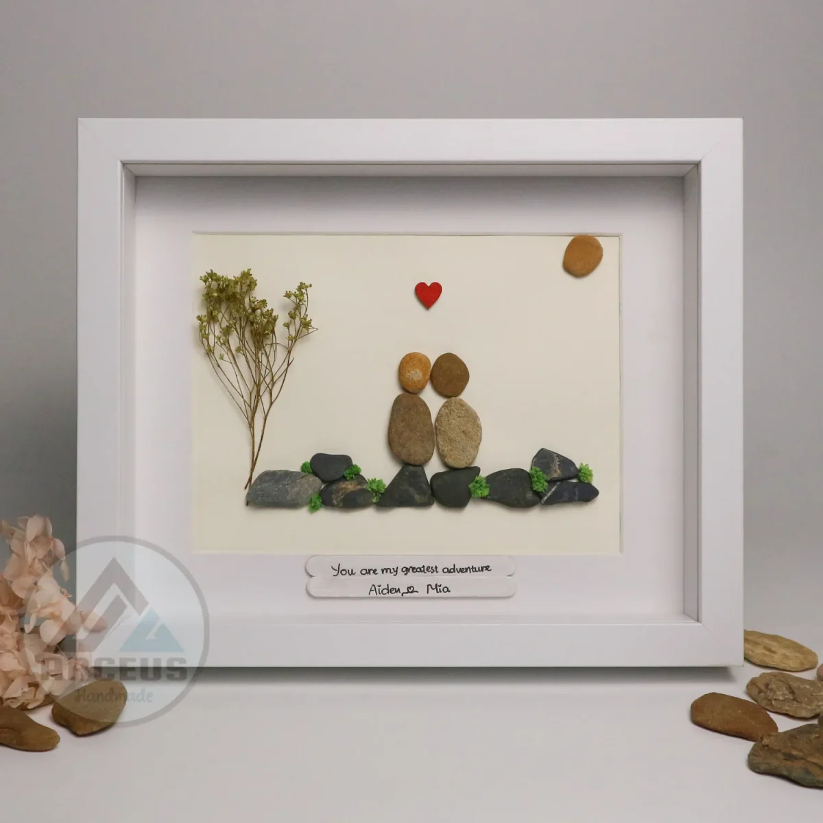 Personalized Couple Pebble Art, Wedding Gift for Couple, Anniversary Gift For Girlfriend / Wife / Husband, Pebble Painting, Pebble Art Gift - Image 1