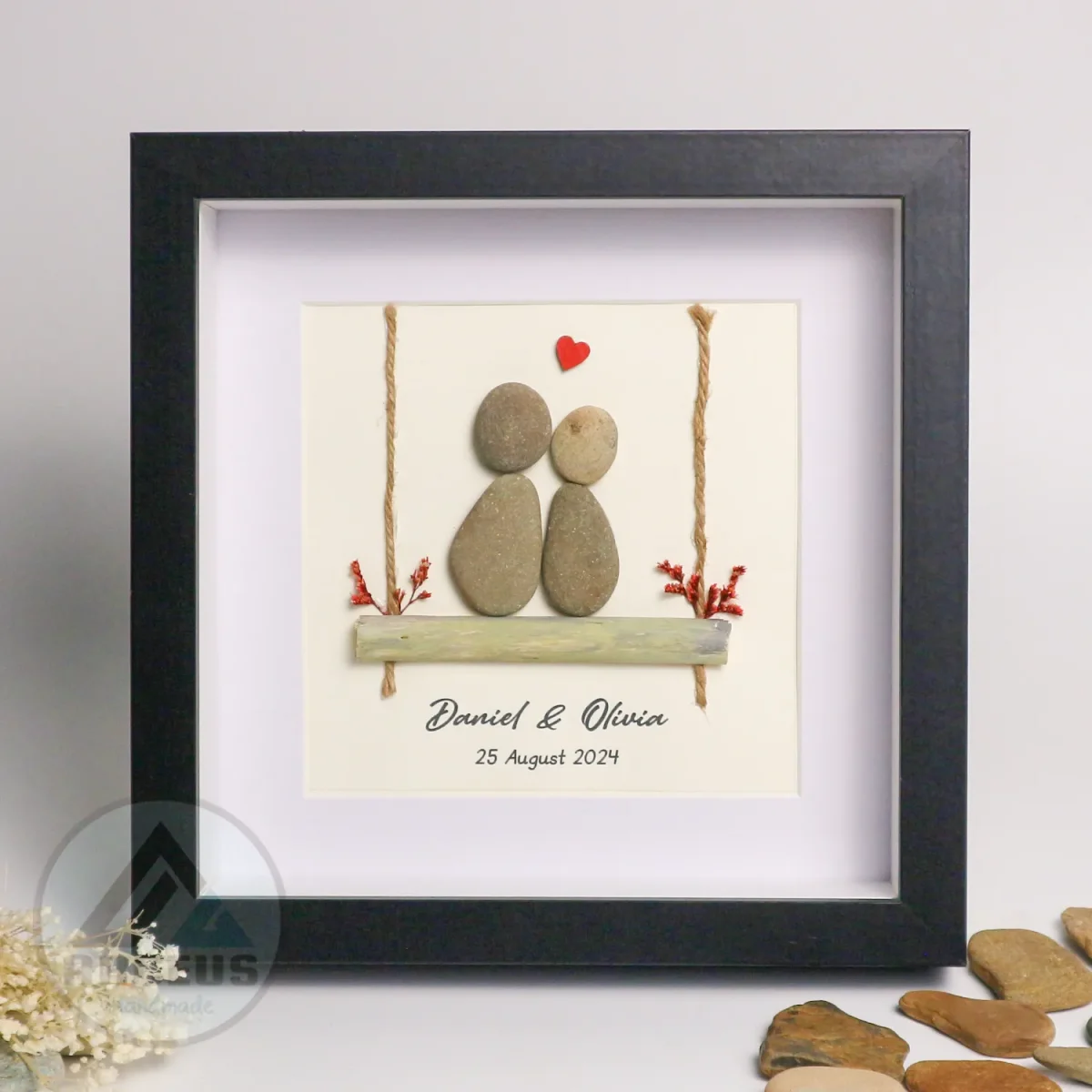 Personalized Couple Pebble Art, Wedding Anniversary Pebble Art, Pebble Art For Valentine Gifts, Gift for Couple, Wedding Keepsake Pebble Art - Image 6