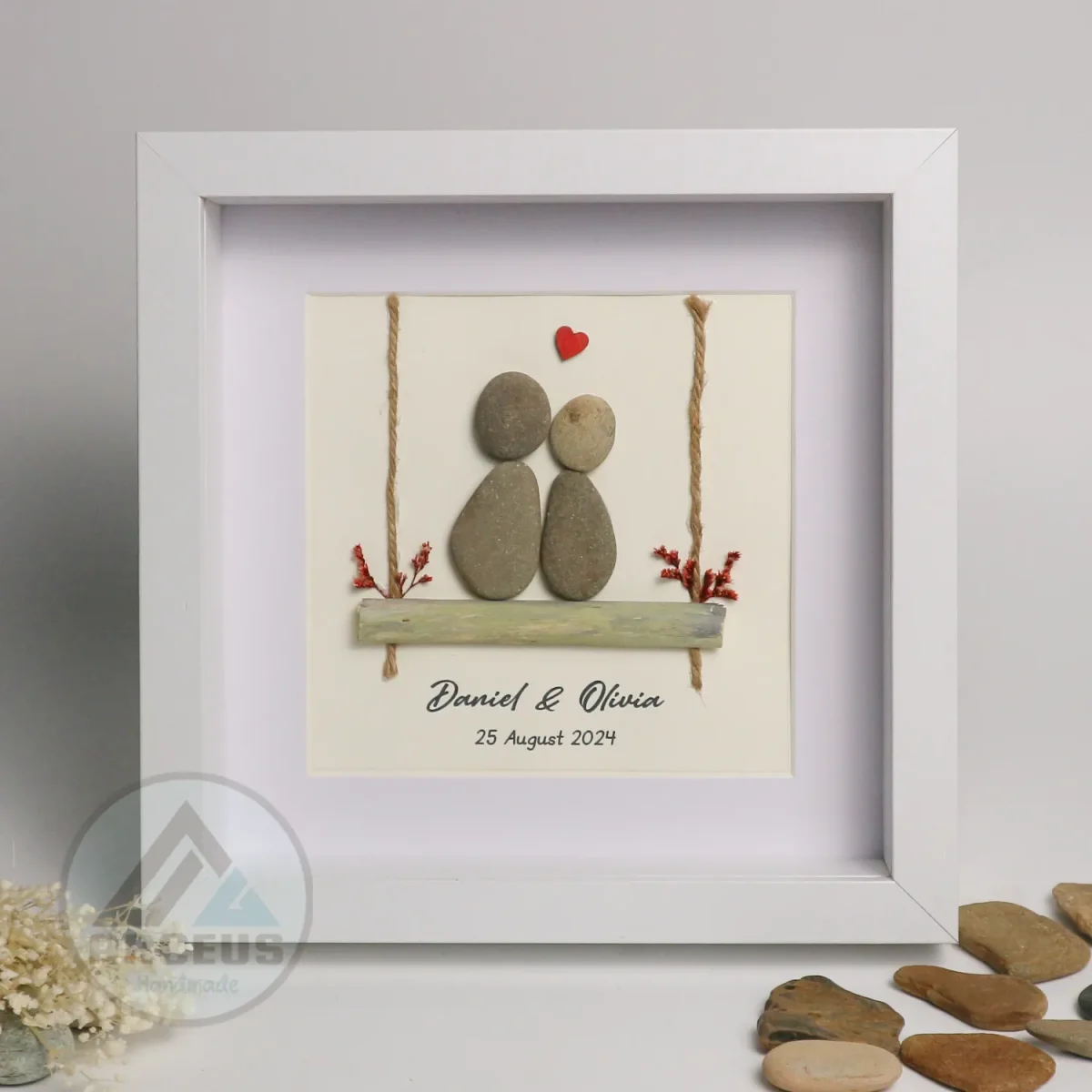 XNJPG AMZ00220-6 Personalized Couple Pebble Art, Wedding Anniversary Pebble Art, Pebble Art For Valentine Gifts, Gift for Couple, Wedding Keepsake Pebble Art - Image 1