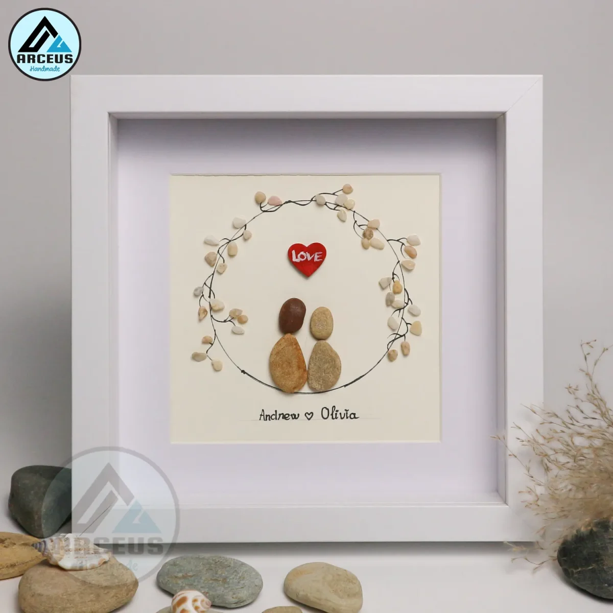 Personalized Couple Pebble Art, Wedding Gift for Couple, Anniversary Gift For Girlfriend / Wife / Husband, Pebble Painting, Pebble Art Gift - Image 1