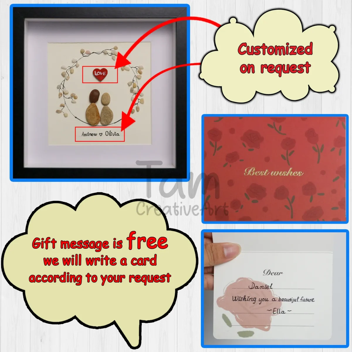 Personalized Couple Pebble Art, Wedding Gift for Couple, Anniversary Gift For Girlfriend / Wife / Husband, Pebble Painting, Pebble Art Gift - Image 3