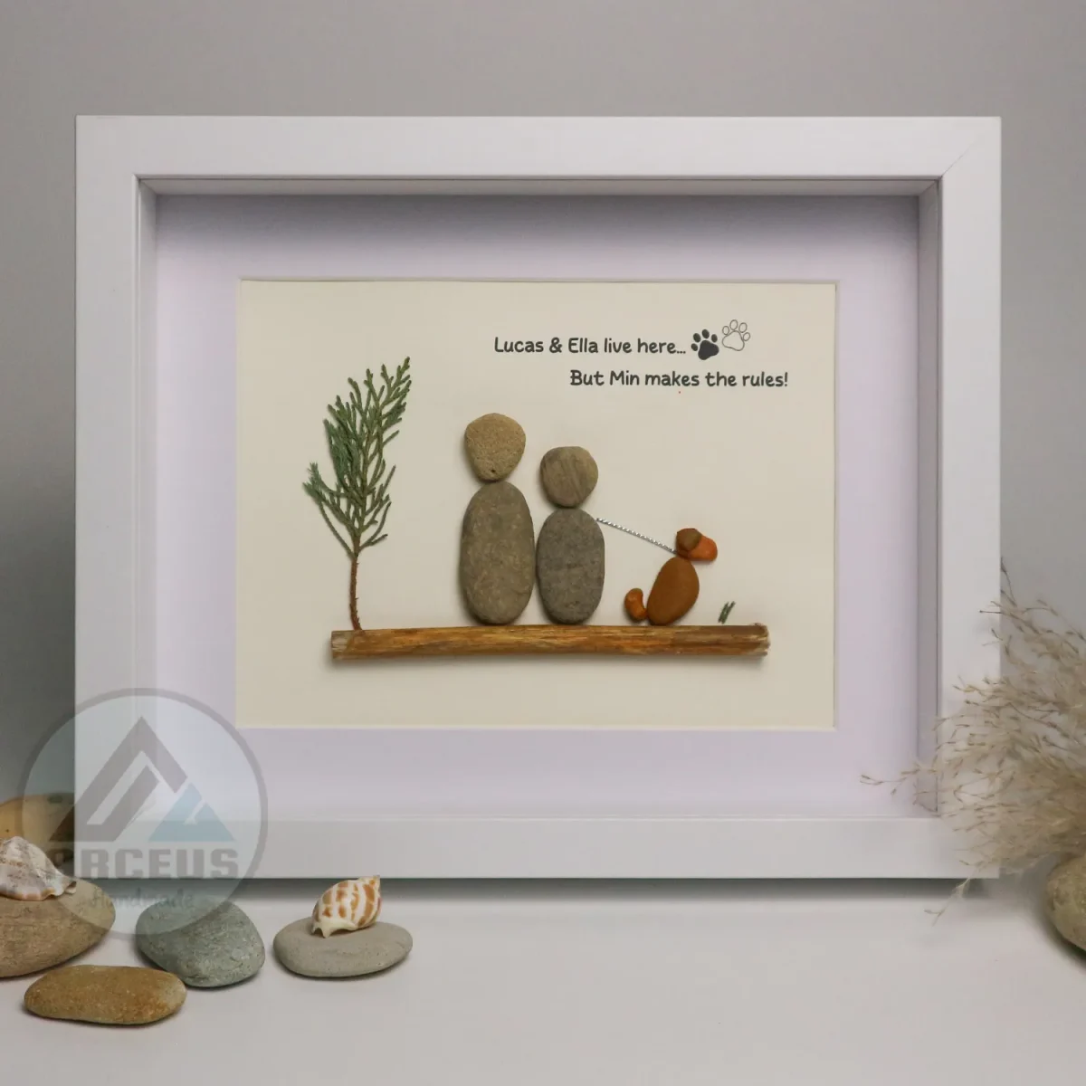Personalized Couple With Dog Pebble Art, Wedding Anniversary Pebble Art, Pebble Art For Valentine Gifts, Gift for Couple, Wedding Gifts - Image 1