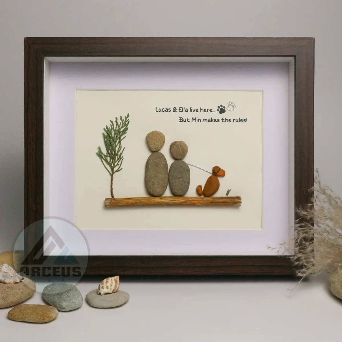 Personalized Couple With Dog Pebble Art, Wedding Anniversary Pebble Art, Pebble Art For Valentine Gifts, Gift for Couple, Wedding Gifts - Image 4