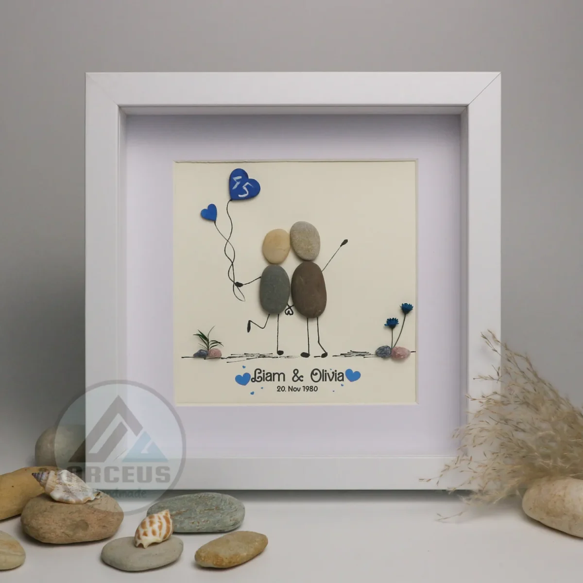 XNJPG AMZ00234-6 Personalised Sapphire Wedding Anniversary Pebble Picture - Framed Anniversary Pebble Art Gift - 50th Wedding Anniversary - Anniversary Gifts - Image 1