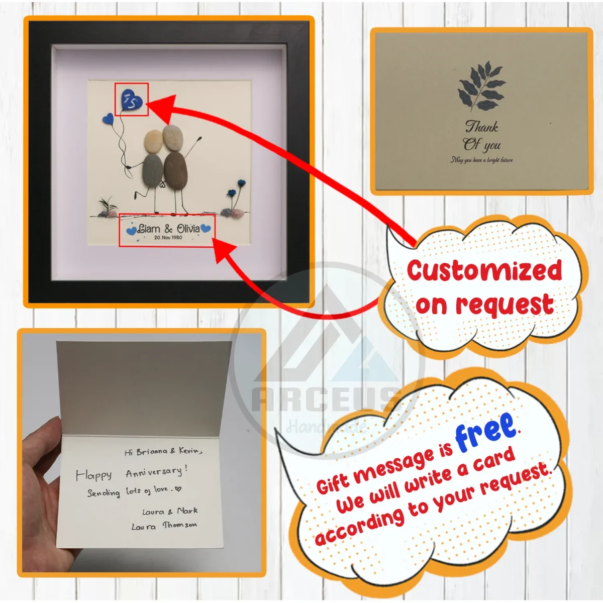 Personalised Sapphire Wedding Anniversary Pebble Picture - Framed Anniversary Pebble Art Gift - 50th Wedding Anniversary - Anniversary Gifts - Image 3