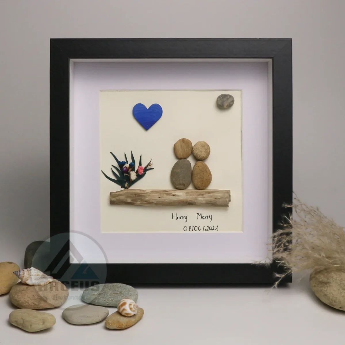 Personalized Wedding Anniversary Pebble Art, Couple Pebble Art, Anniversary Present for Him or Her, Pebble Art Gift, Pebble Painting - Image 5