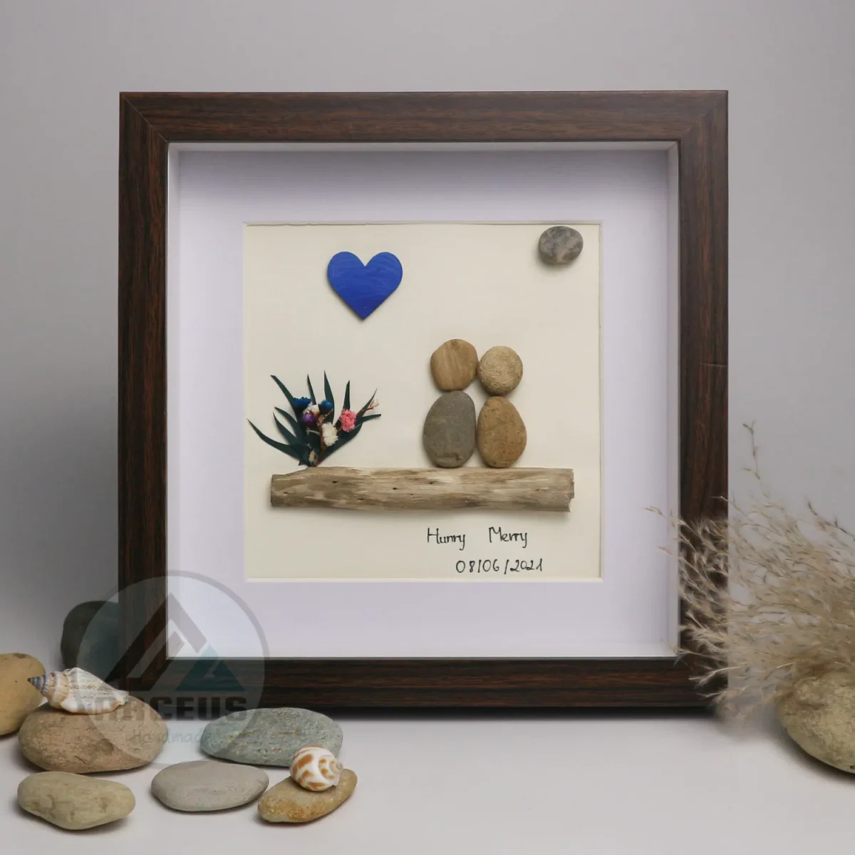 Personalized Wedding Anniversary Pebble Art, Couple Pebble Art, Anniversary Present for Him or Her, Pebble Art Gift, Pebble Painting - Image 2