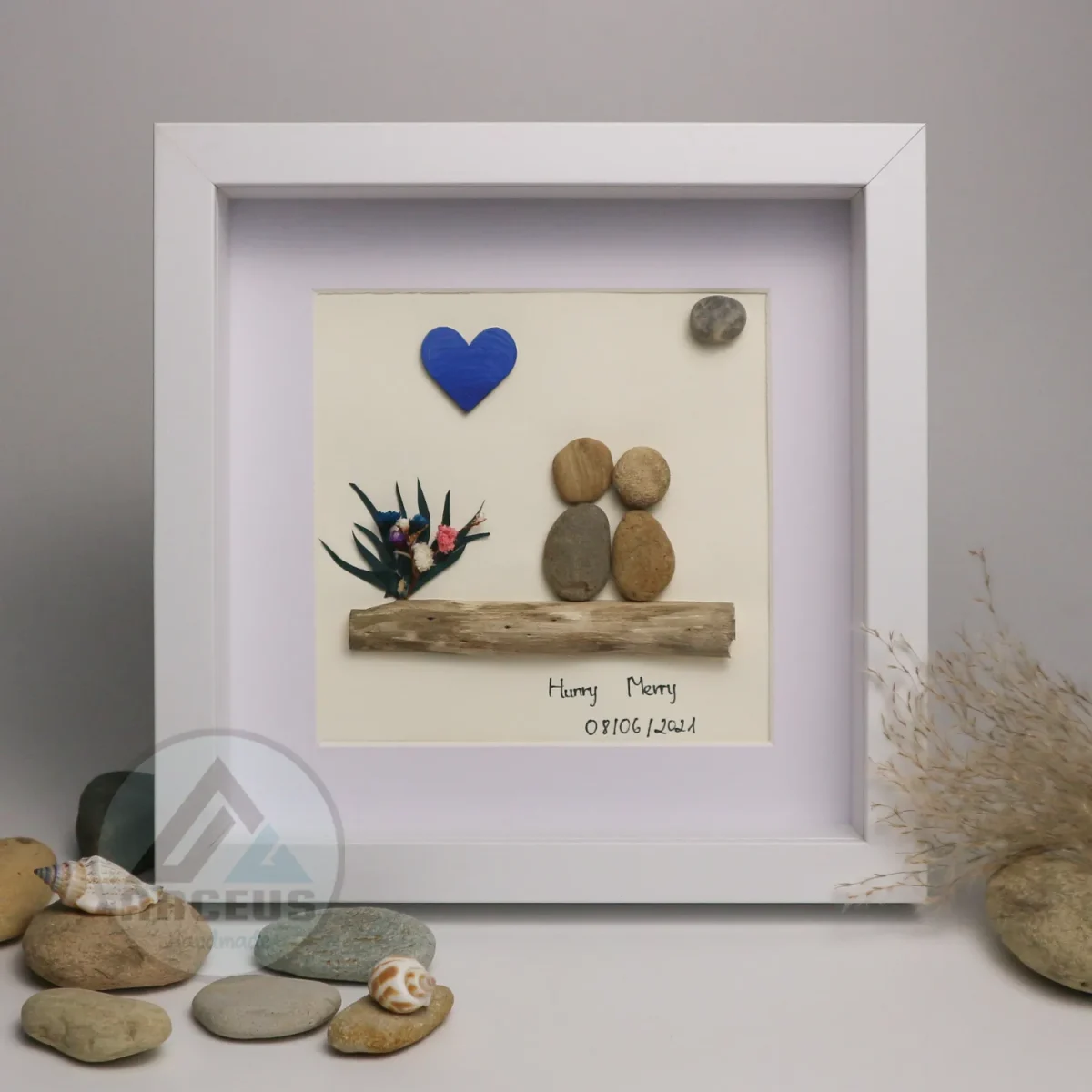 XNJPG AMZ00235-5 Personalized Wedding Anniversary Pebble Art, Couple Pebble Art, Anniversary Present for Him or Her, Pebble Art Gift, Pebble Painting - Image 1