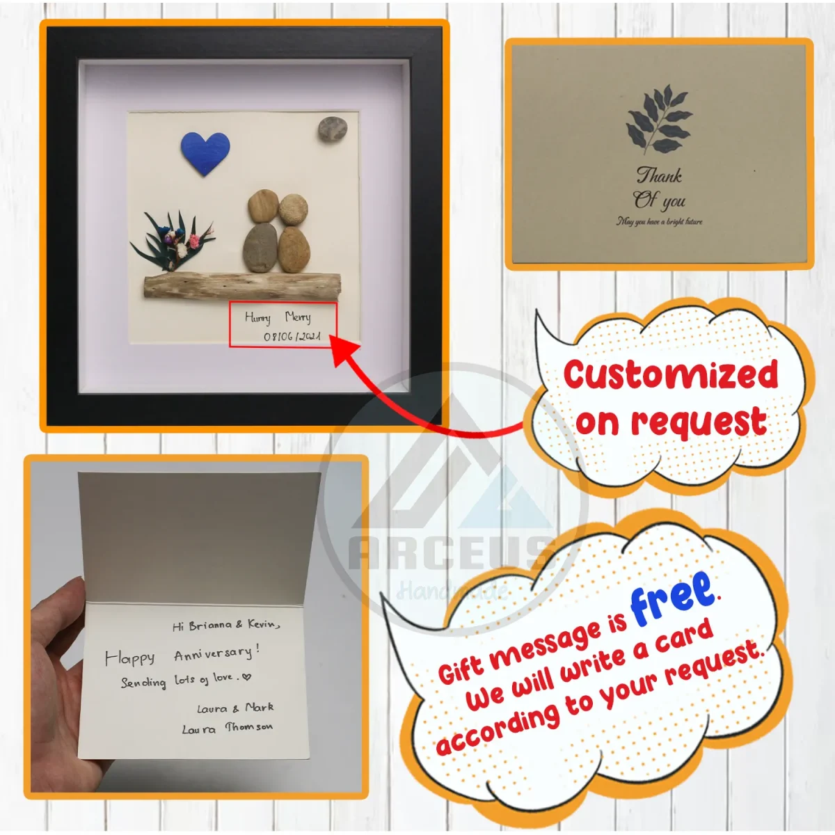 Personalized Wedding Anniversary Pebble Art, Couple Pebble Art, Anniversary Present for Him or Her, Pebble Art Gift, Pebble Painting - Image 3