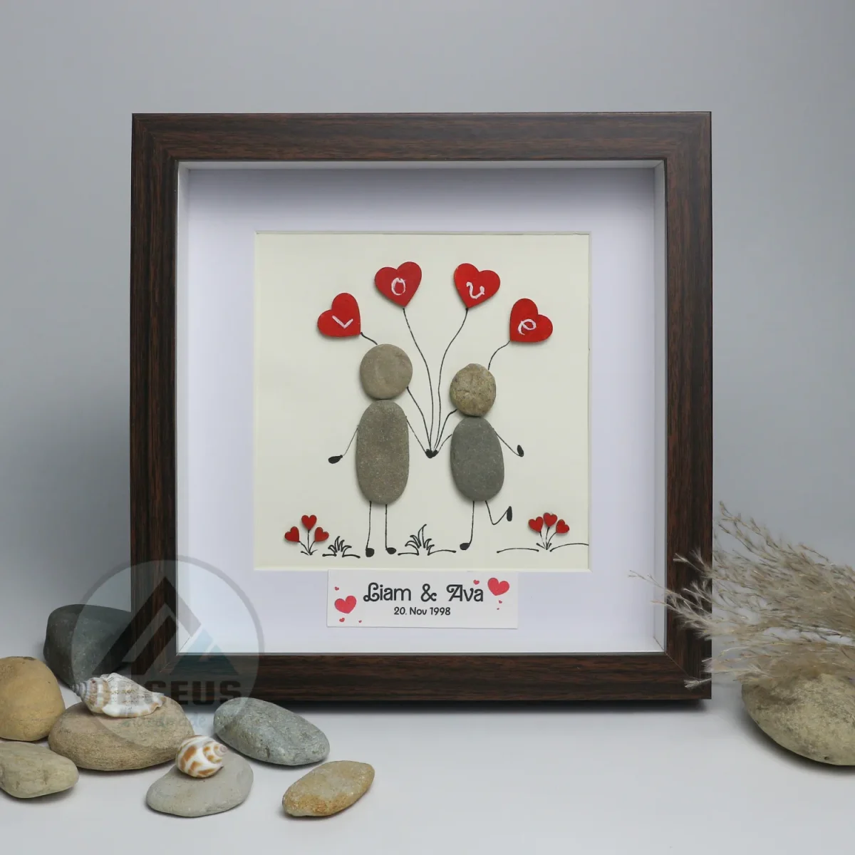 Personalized Wedding Anniversary Pebble Art, Couple Pebble Art, Anniversary Present for Him or Her, Pebble Art Gift, Pebble Painting - Image 5