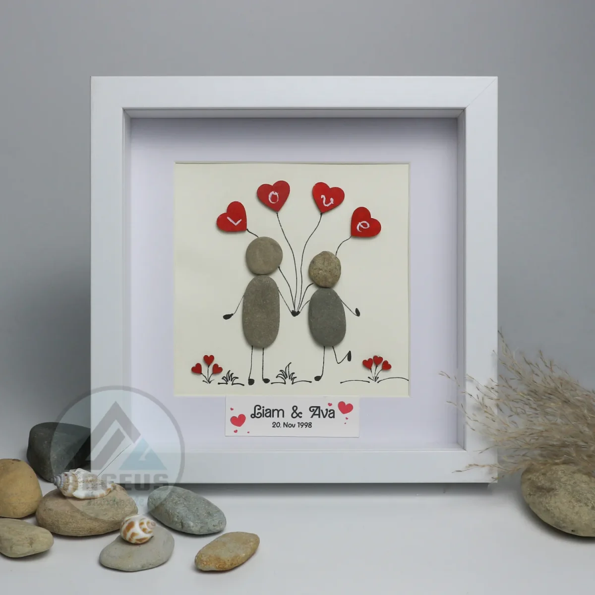 Personalized Wedding Anniversary Pebble Art, Couple Pebble Art, Anniversary Present for Him or Her, Pebble Art Gift, Pebble Painting - Image 1