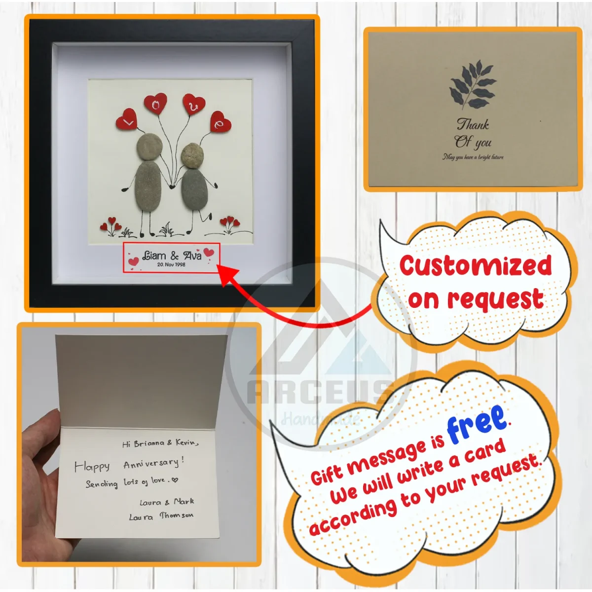 Personalized Wedding Anniversary Pebble Art, Couple Pebble Art, Anniversary Present for Him or Her, Pebble Art Gift, Pebble Painting - Image 3