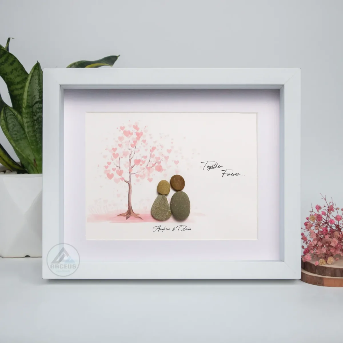 Personalized Couple Pebble Art, Wedding Gift for Couple, Anniversary Gift For Girlfriend / Wife / Husband, Pebble Painting, Pebble Art Gift - Image 1