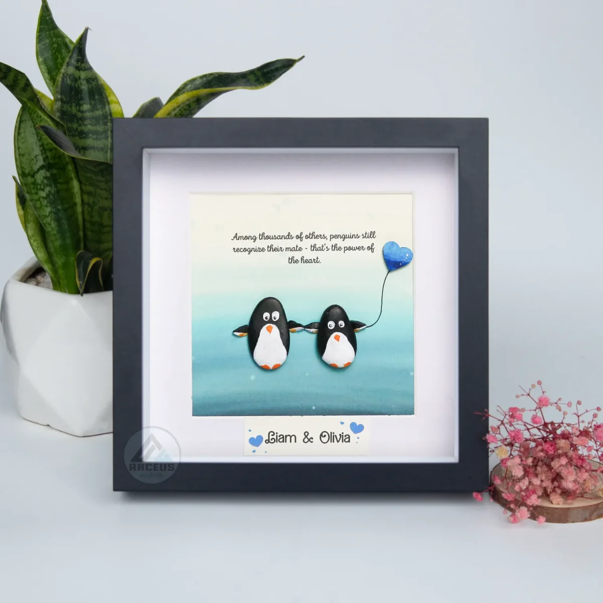 You Are My Penguin Gift, Penguin Love Pebble Art | Penguin Art For Boyfriend, Girlfriend, Husband, Wife Romantic Gift Unique - Image 2