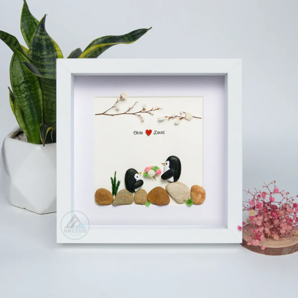 You Are My Penguin Gift, Penguin Love Pebble Art | Penguin Art For Boyfriend, Girlfriend, Husband, Wife Romantic Gift Unique - Image 1