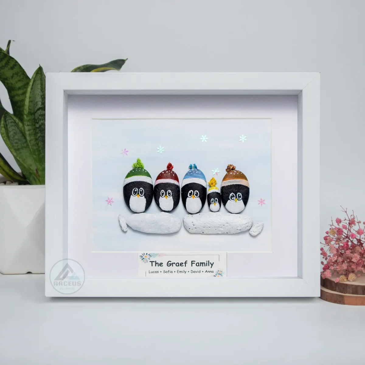 XNJPG AMZ00254-04 Personalized Penguin Family Pebble Art, Customized Pebble Art, Best Home Gifts, Pebble Art Gift, Pebble Art Family Love, Pebble Art - Image 1