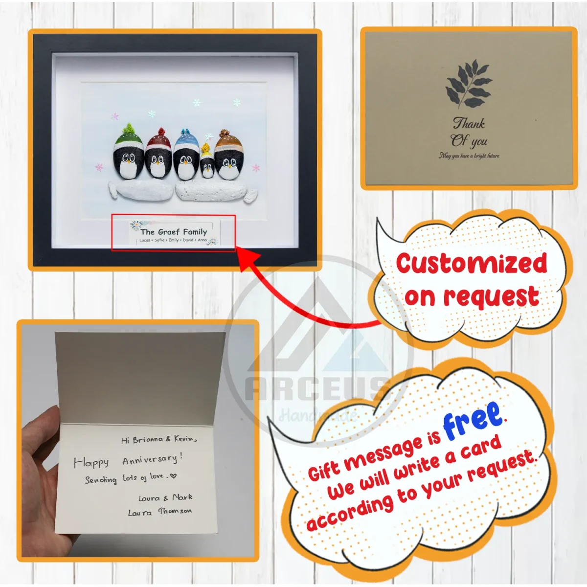 Personalized Penguin Family Pebble Art, Customized Pebble Art, Best Home Gifts, Pebble Art Gift, Pebble Art Family Love, Pebble Art - Image 3