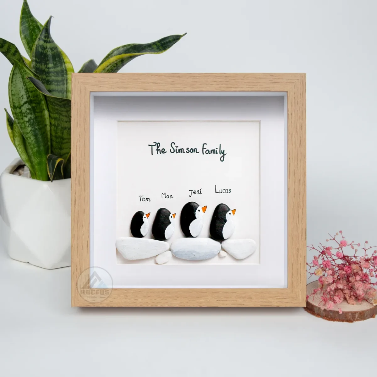 Personalized Penguin Family Pebble Art, Customized Pebble Art, Best Home Gifts, Pebble Art Gift, Pebble Art Family Love, Pebble Art - Image 2
