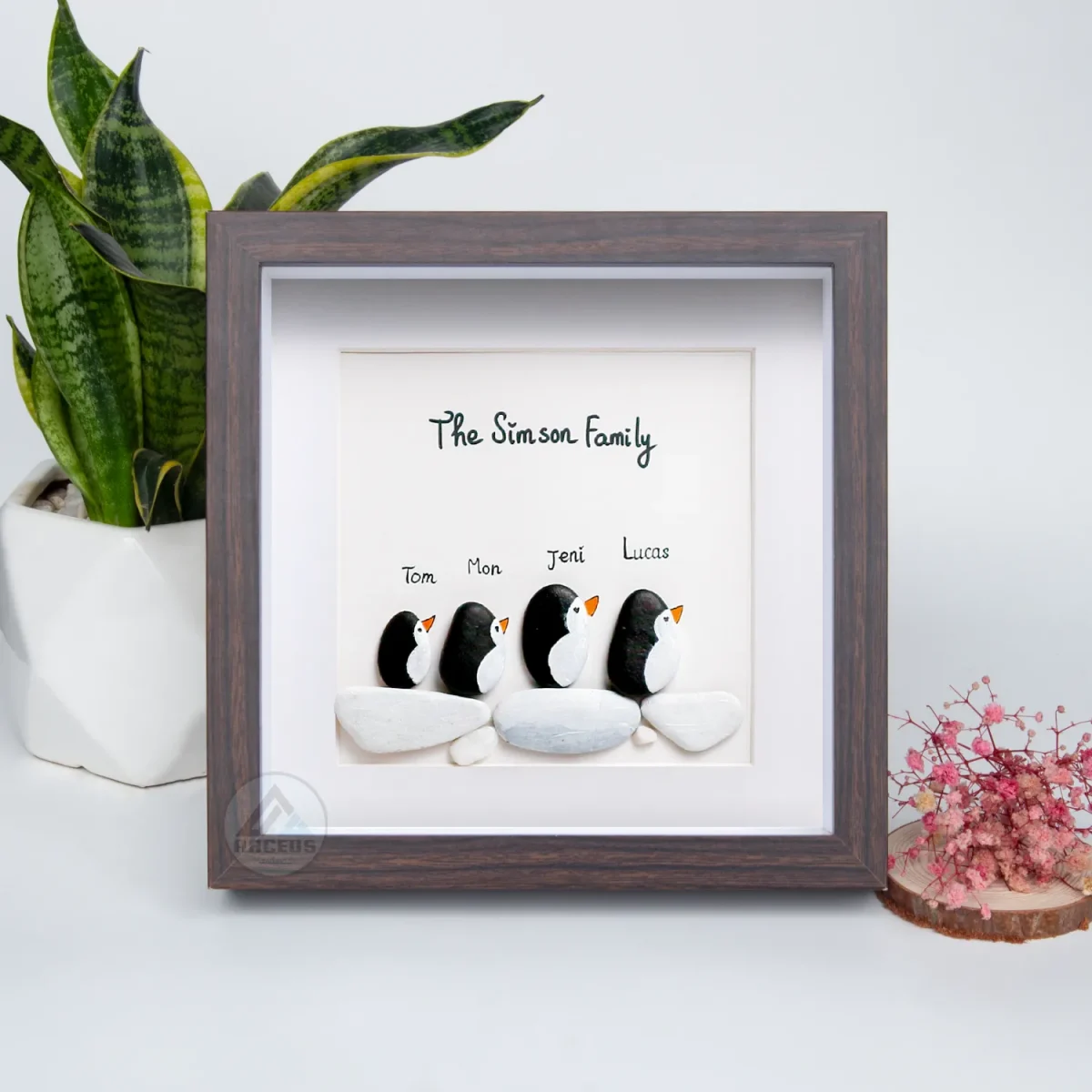 Personalized Penguin Family Pebble Art, Customized Pebble Art, Best Home Gifts, Pebble Art Gift, Pebble Art Family Love, Pebble Art - Image 5