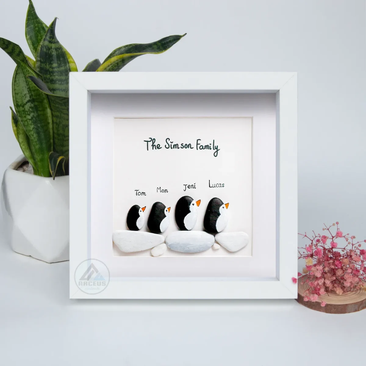 XNJPG AMZ00261-04 Personalized Penguin Family Pebble Art, Customized Pebble Art, Best Home Gifts, Pebble Art Gift, Pebble Art Family Love, Pebble Art - Image 1