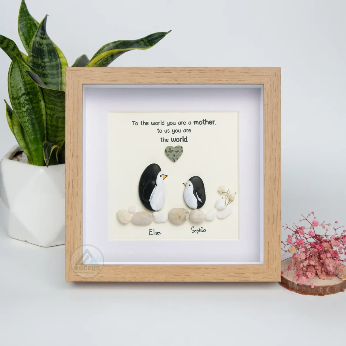 Personalized Penguin Mother's Day Gift, Mom Pebble Art, Gift For Mother Day, Mom Pebble Art, Pebble Art Gift For Mom From Daughter - Image 5