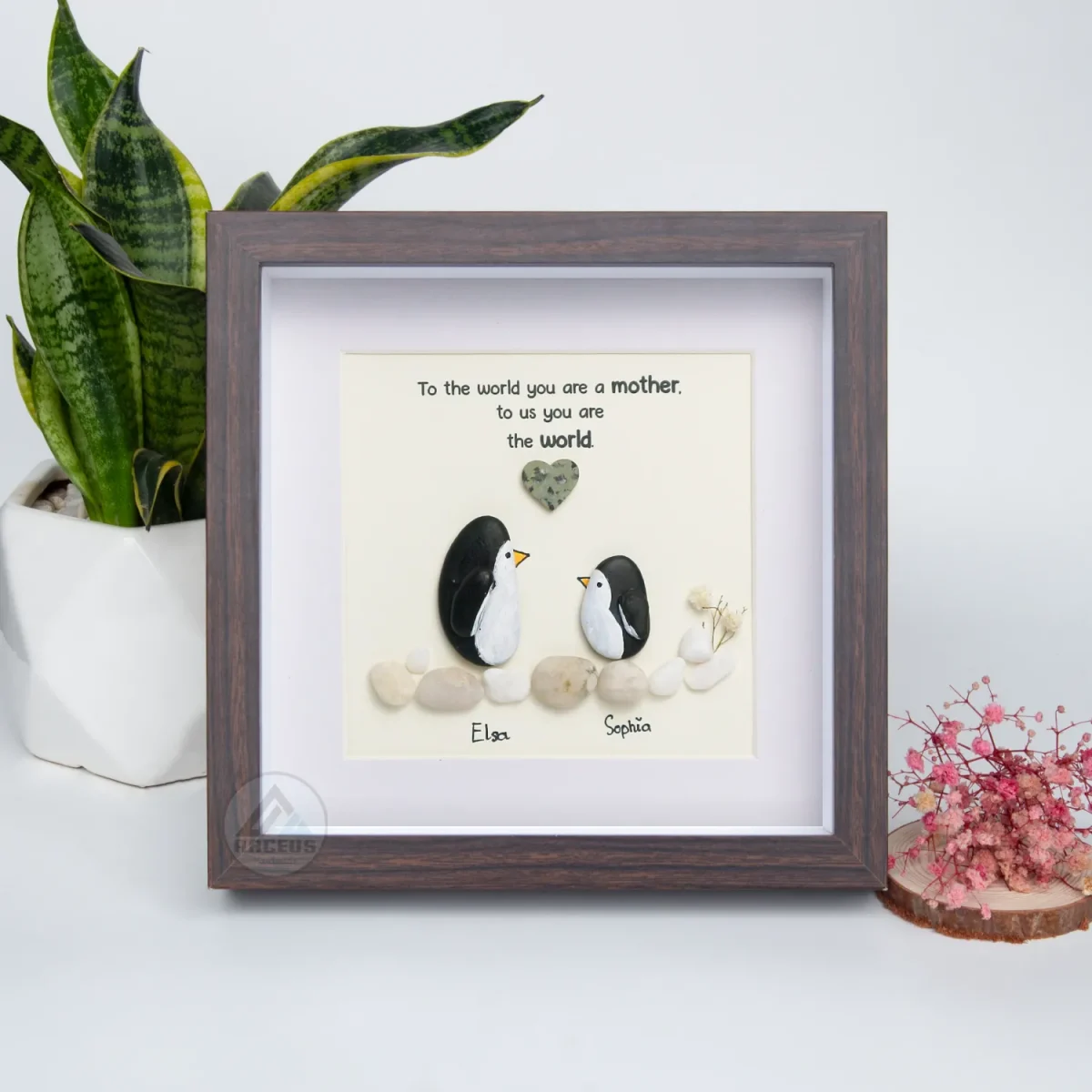 Personalized Penguin Mother's Day Gift, Mom Pebble Art, Gift For Mother Day, Mom Pebble Art, Pebble Art Gift For Mom From Daughter - Image 4