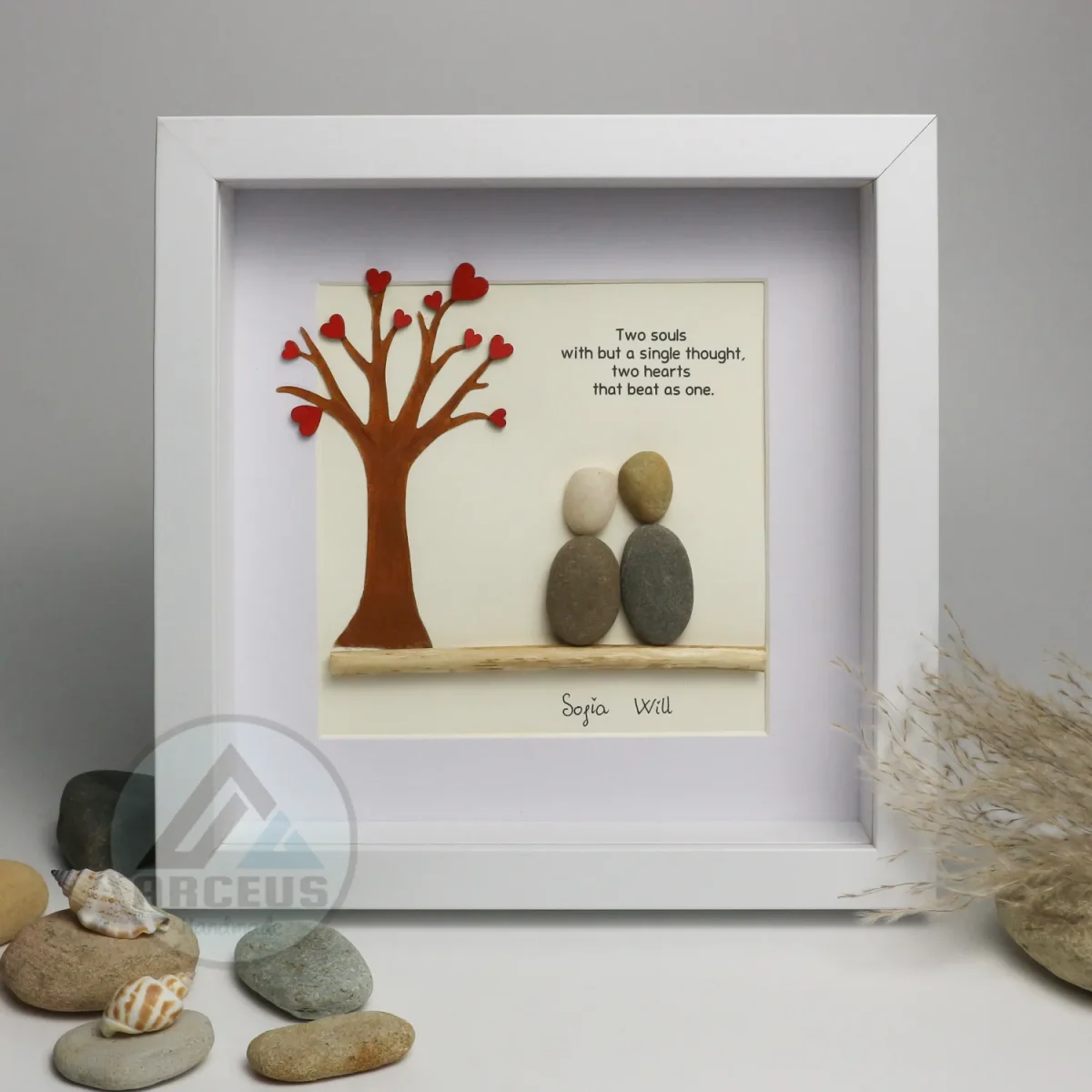 Personalized Couple Pebble Art, Wedding Gift for Couple, Anniversary Gift For Girlfriend / Wife / Husband, Pebble Painting, Pebble Art Gift - Image 1