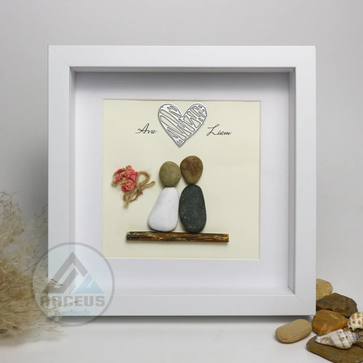 Personalized Couple Pebble Art, Wedding Gift for Couple, Anniversary Gift For Girlfriend / Wife / Husband, Pebble Painting, Pebble Art Gift - Image 1