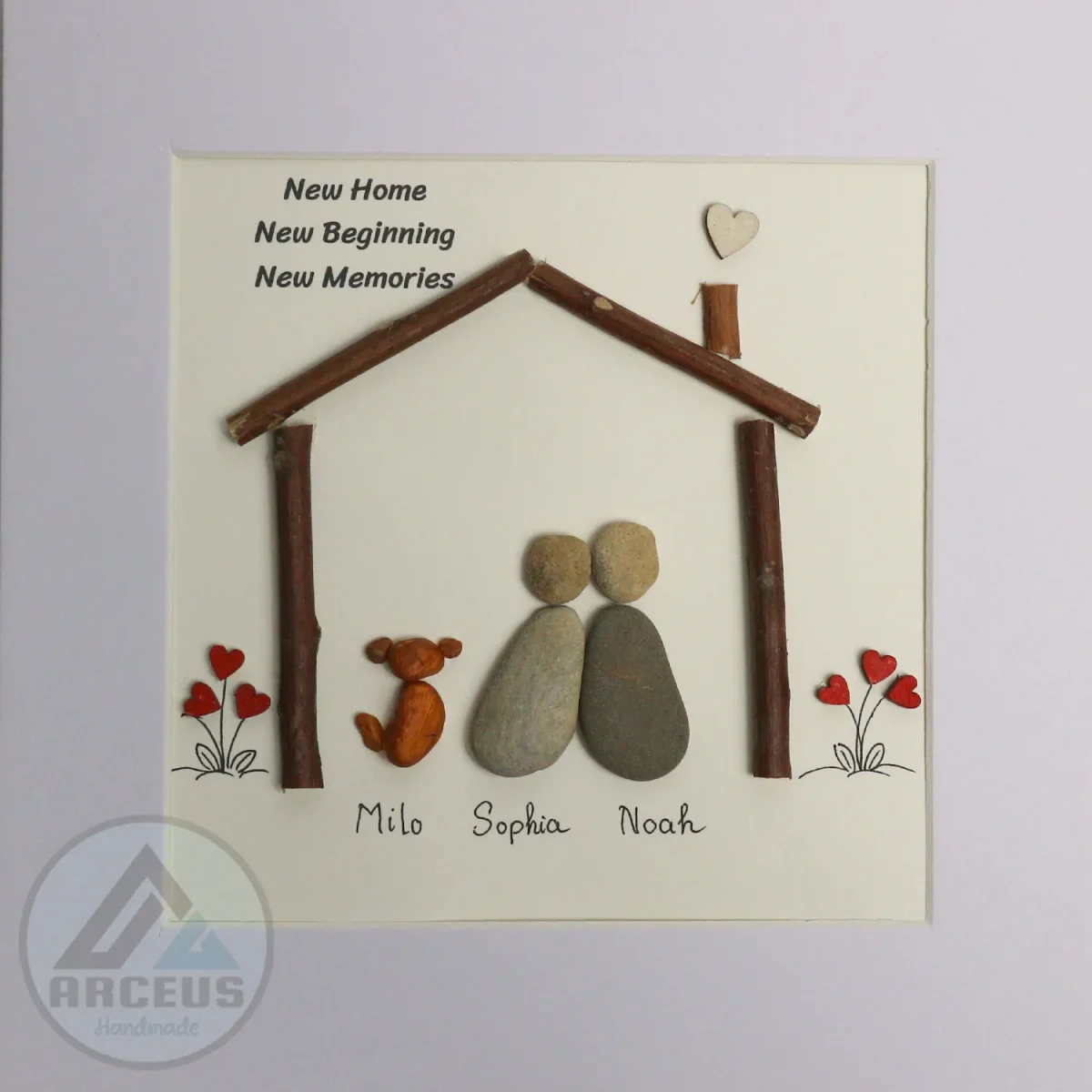 Personalized Family Pebble Art, Family With Pet Pebble Art, Gift for Family, Gift for Friends, New Home Gift Pebble Frame, Pebble Art Gift - Image 2