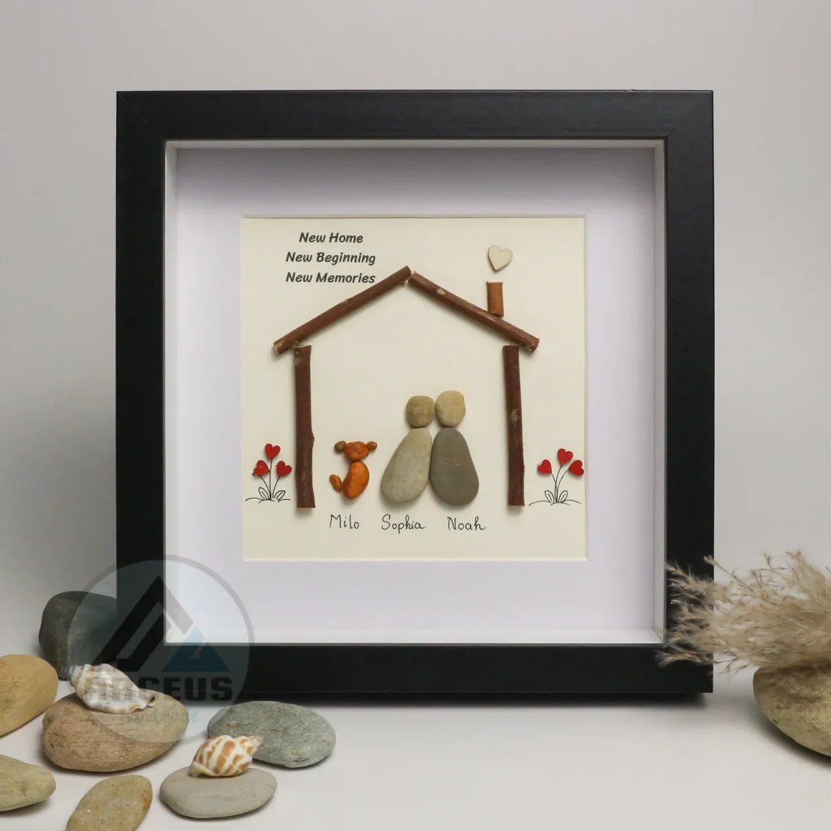 Personalized Family Pebble Art, Family With Pet Pebble Art, Gift for Family, Gift for Friends, New Home Gift Pebble Frame, Pebble Art Gift - Image 6