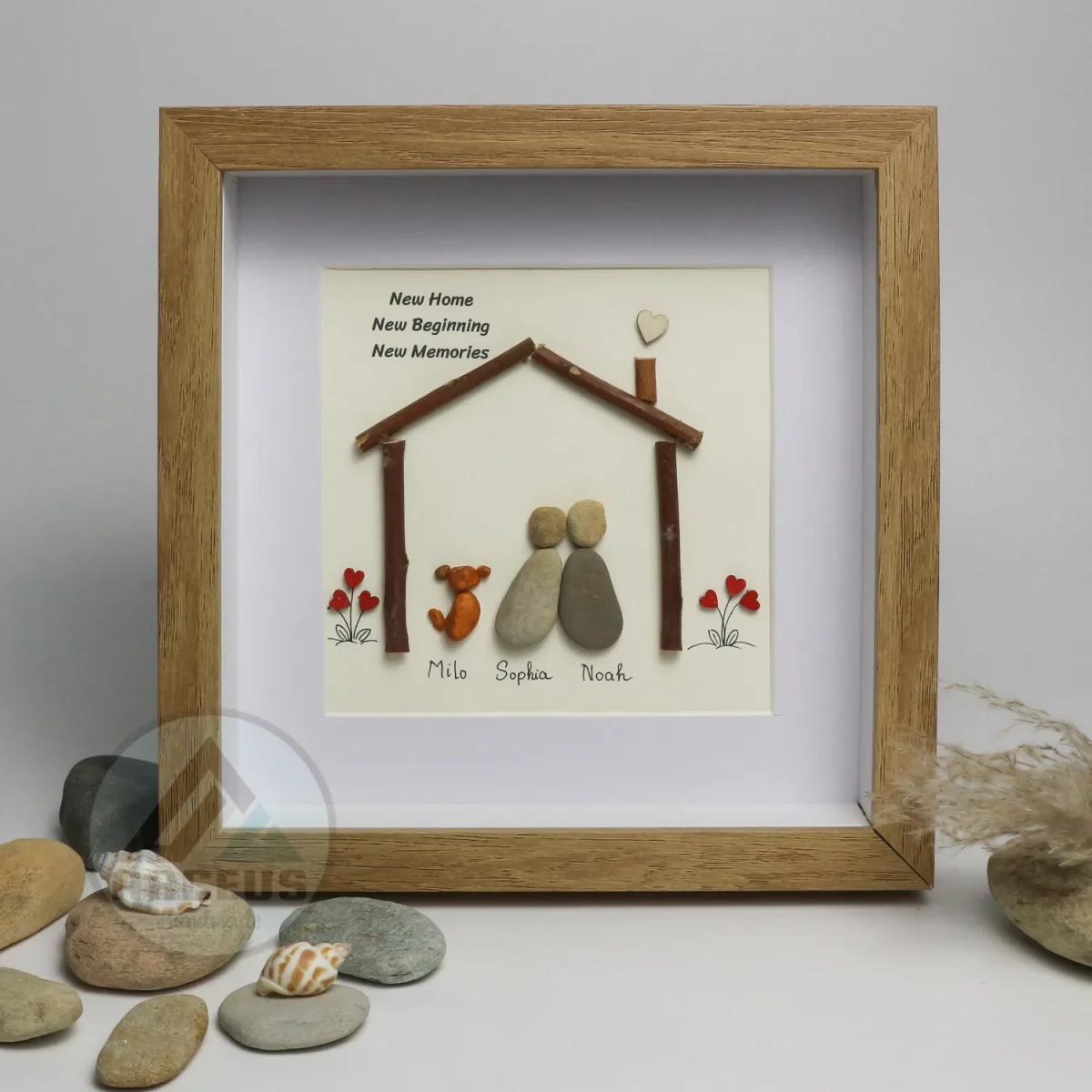 Personalized Family Pebble Art, Family With Pet Pebble Art, Gift for Family, Gift for Friends, New Home Gift Pebble Frame, Pebble Art Gift - Image 5
