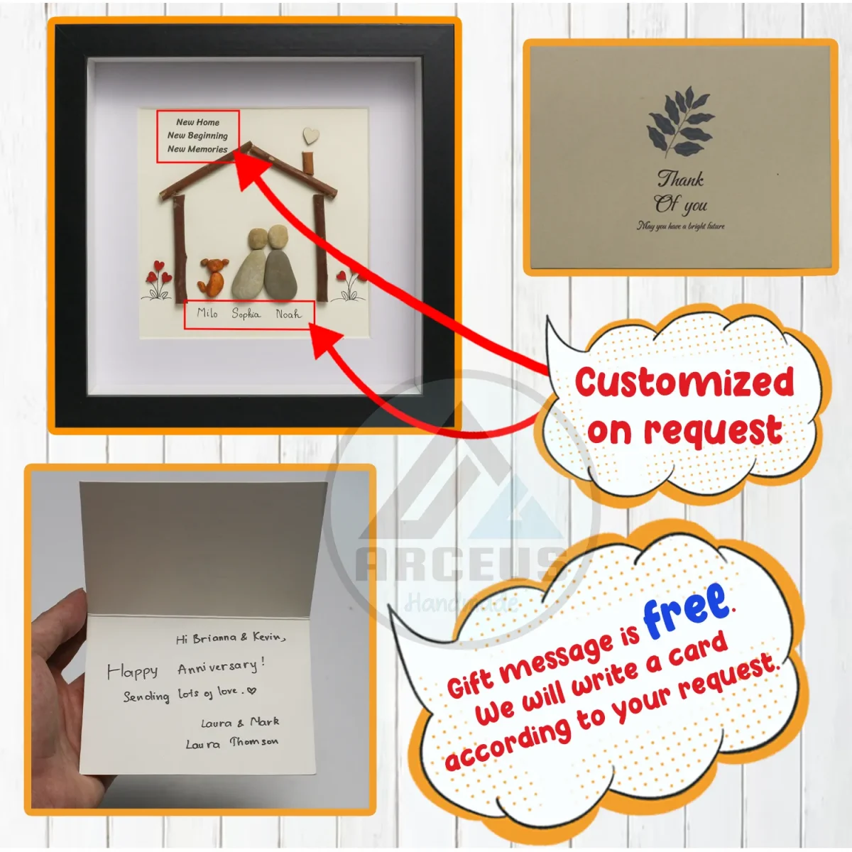 Personalized Family Pebble Art, Family With Pet Pebble Art, Gift for Family, Gift for Friends, New Home Gift Pebble Frame, Pebble Art Gift - Image 3