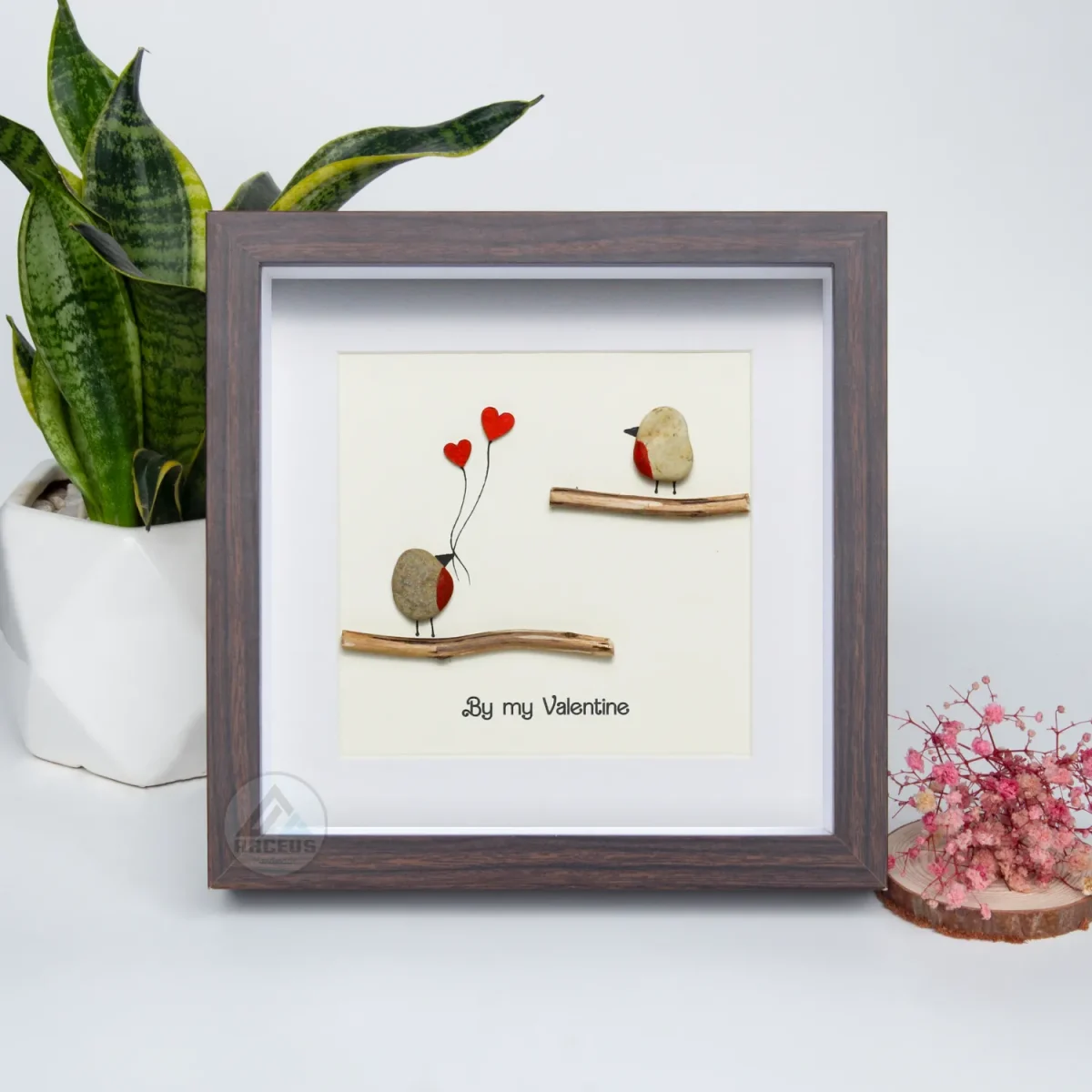 Be My Valentine Gift, Love Birds Pebble Gift, Valentine's Day Pebble Frame, Personalized Valentine's Day Gift, Handmade Pebble Artwork - Image 4