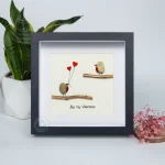 Be My Valentine Gift, Love Birds Pebble Gift, Valentine's Day Pebble Frame, Personalized Valentine's Day Gift, Handmade Pebble Artwork - Image 2