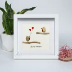 Be My Valentine Gift, Love Birds Pebble Gift, Valentine's Day Pebble Frame, Personalized Valentine's Day Gift, Handmade Pebble Artwork