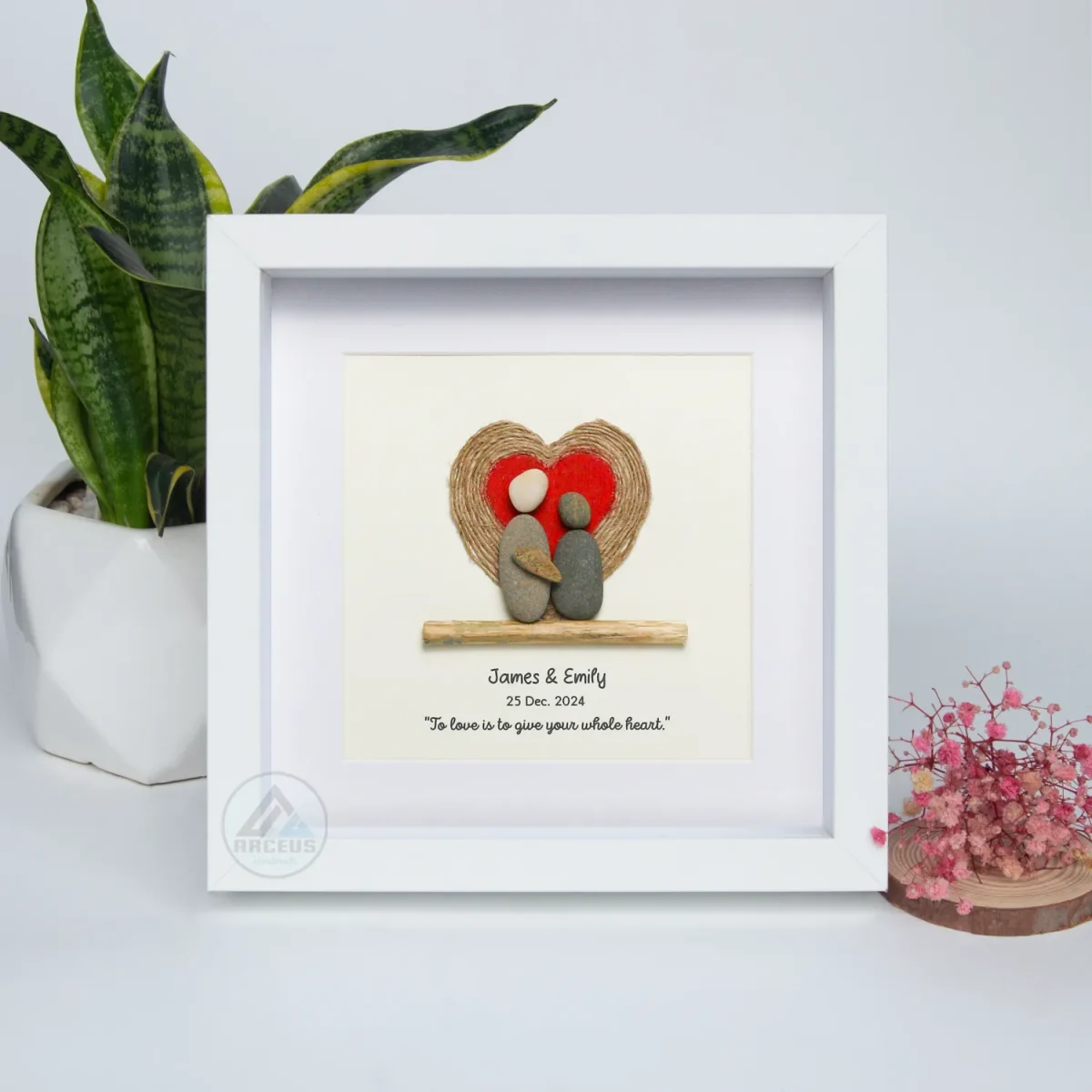 XNJPG AMZ00288-04 Personalized Couple Pebble Art, Wedding Gift for Couple, Anniversary Gift For Girlfriend / Wife / Husband, Pebble Painting, Pebble Art Gift - Image 1